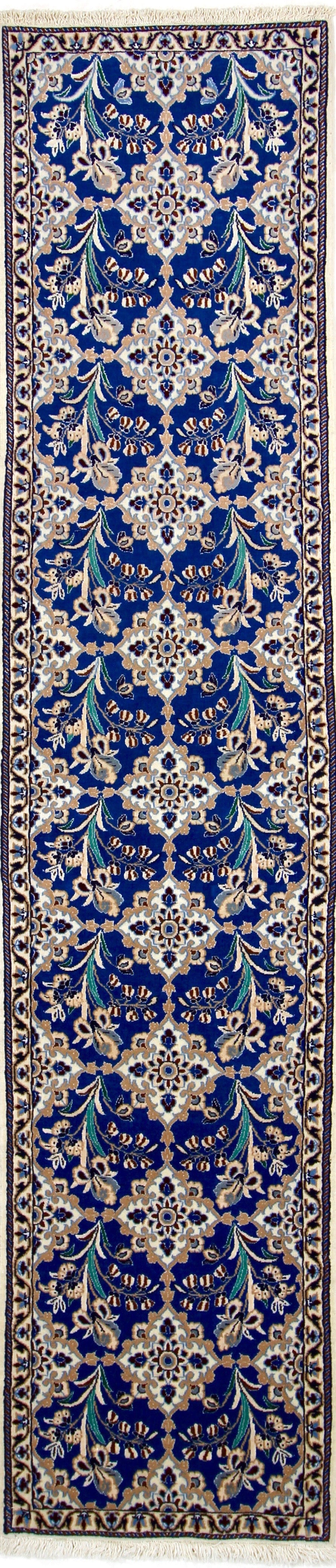 Nain 6La 289x61 Perserteppich Läufer beige/weiß/blau handgeknüpft –  Teppiche Rahvar