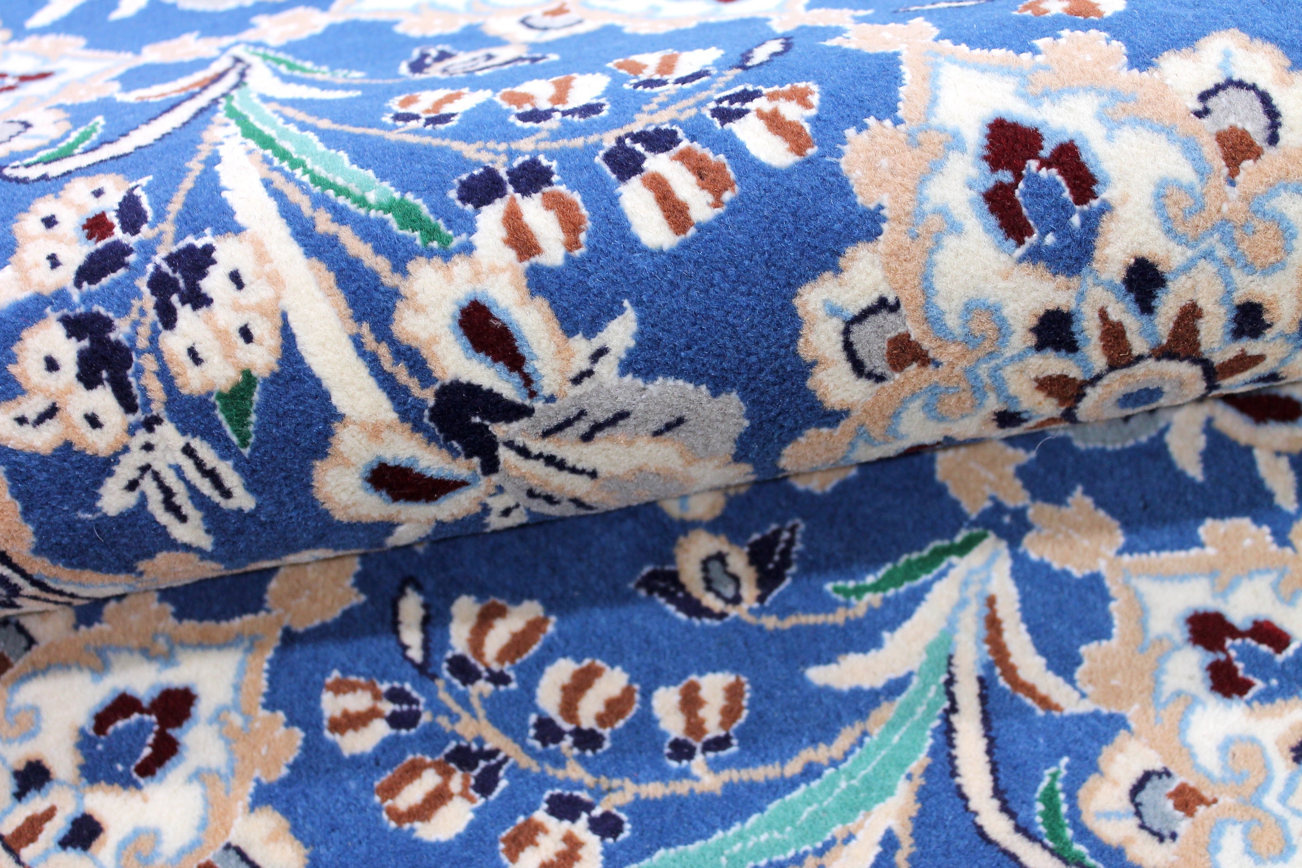 Nain 6La 289x61 – Rahvar handgeknüpft Läufer Perserteppich beige/weiß/blau Teppiche